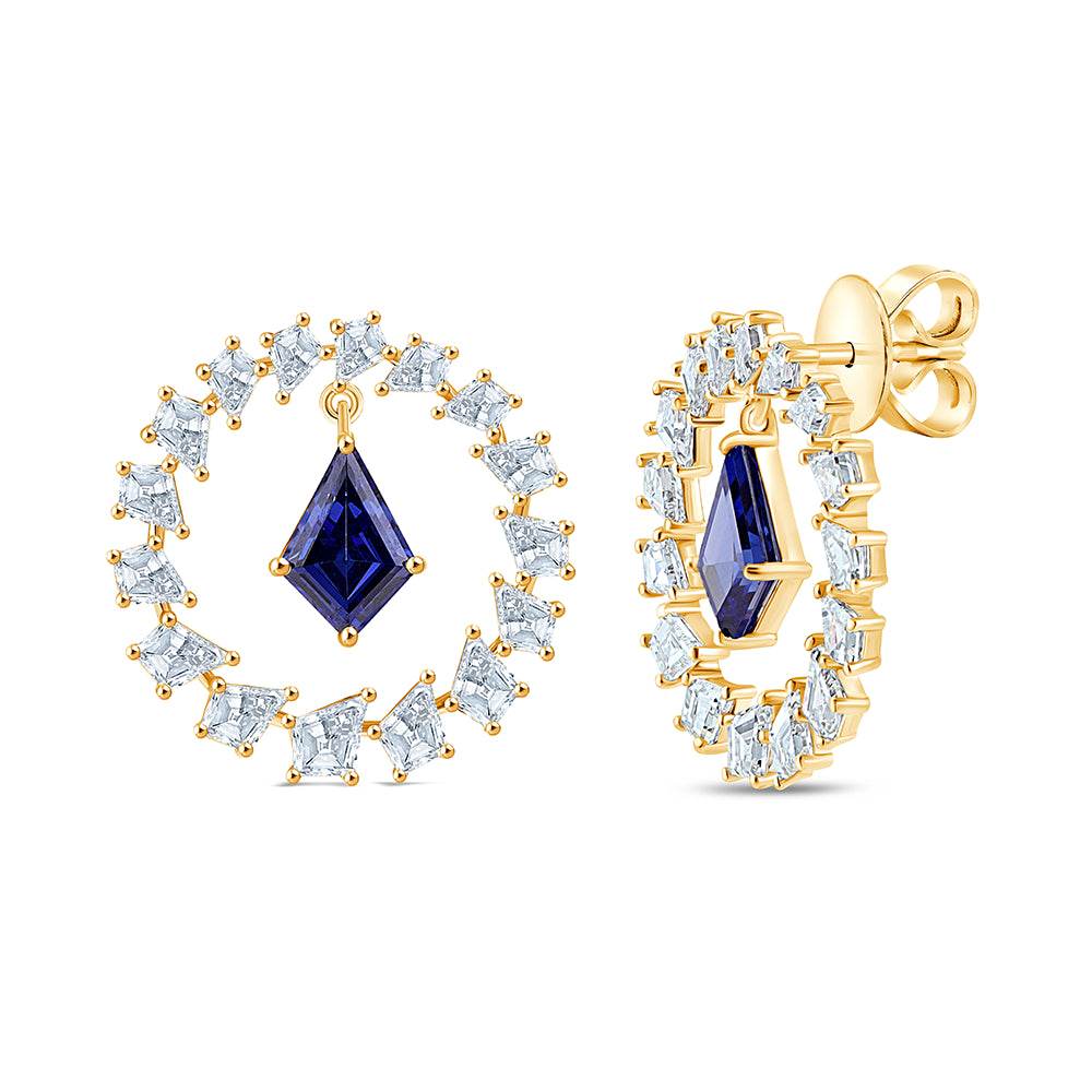Kite Cut Sapphire Halo Hoop Earrings