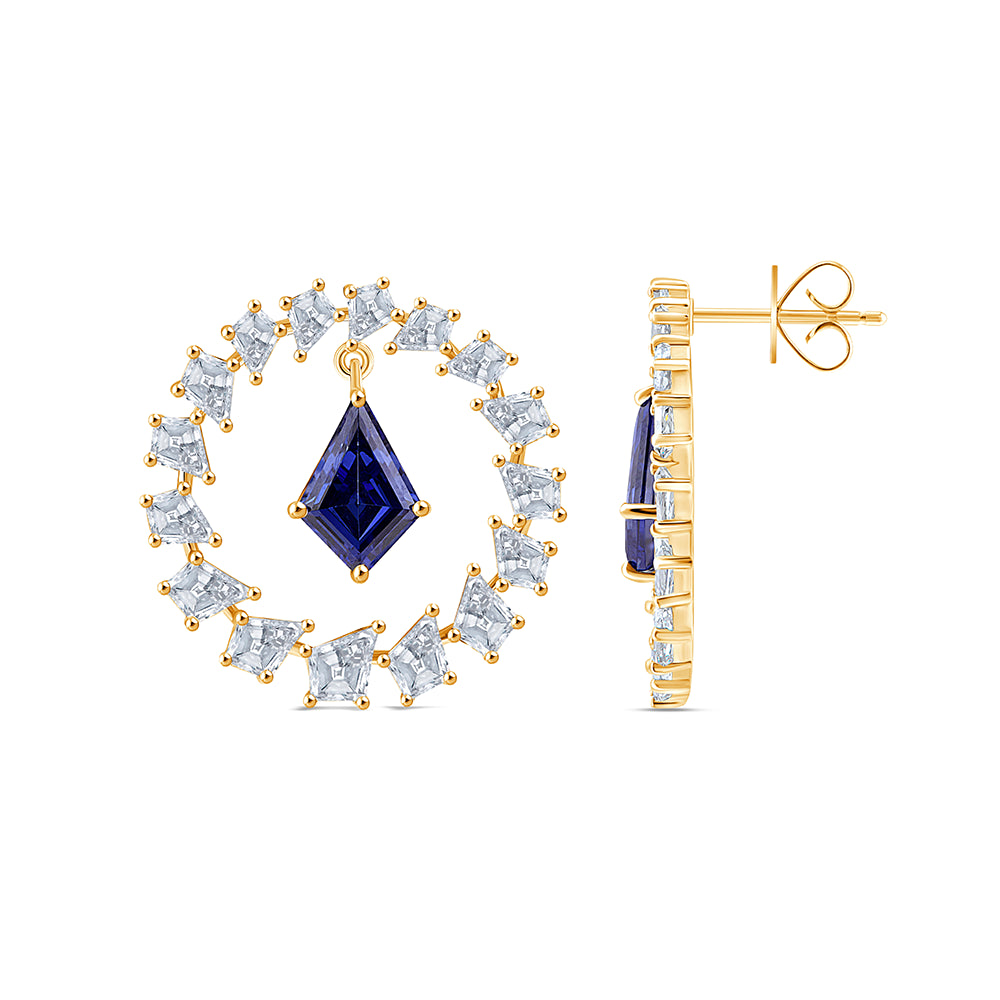Kite Cut Sapphire Halo Hoop Earrings