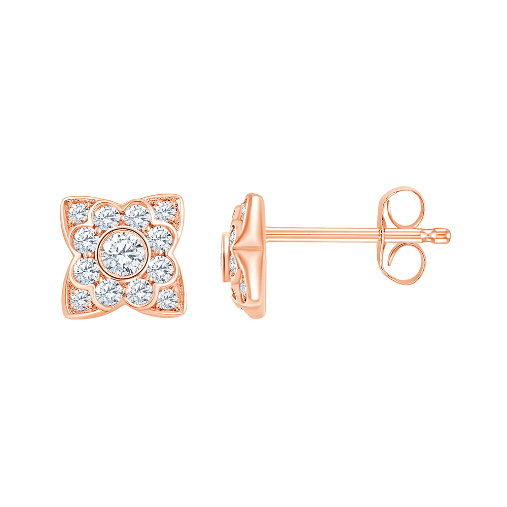 Brilliant Cut Floral Square Stud Earrings