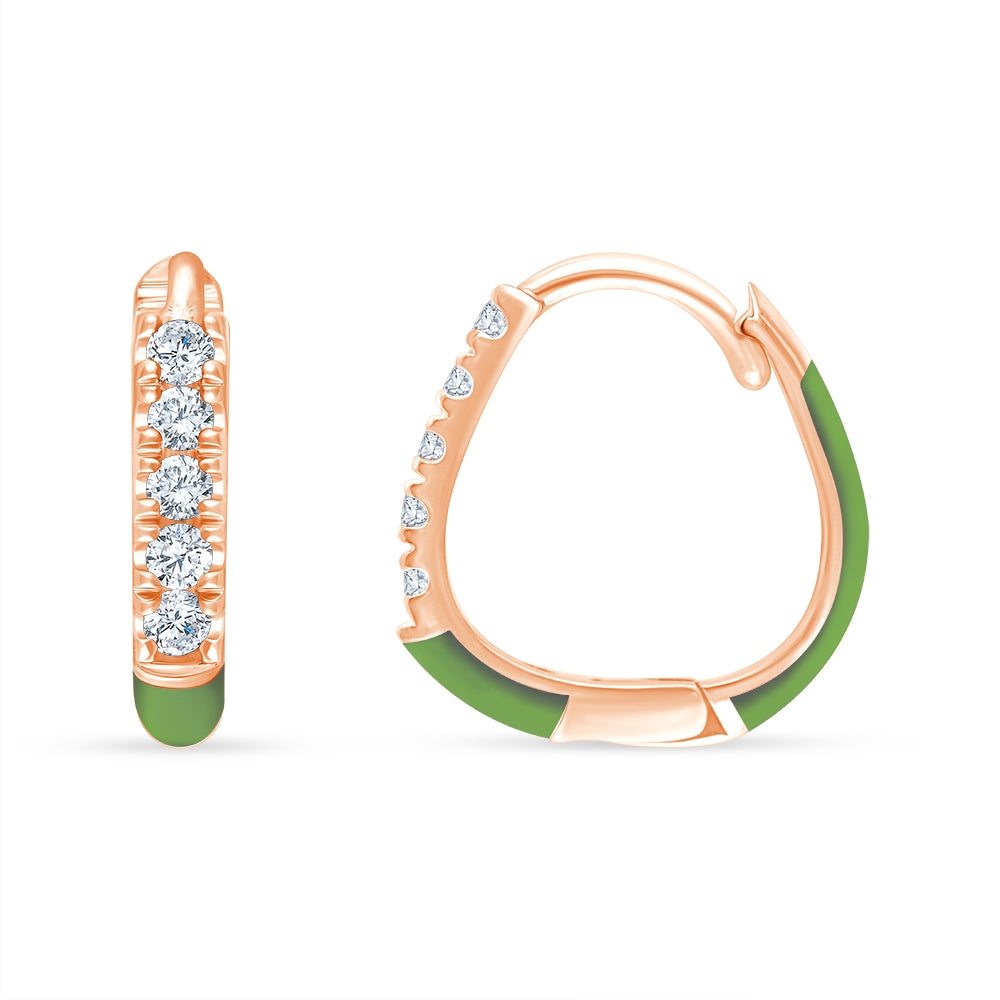 Green Enamel Brilliant Cut Hoop Earrings