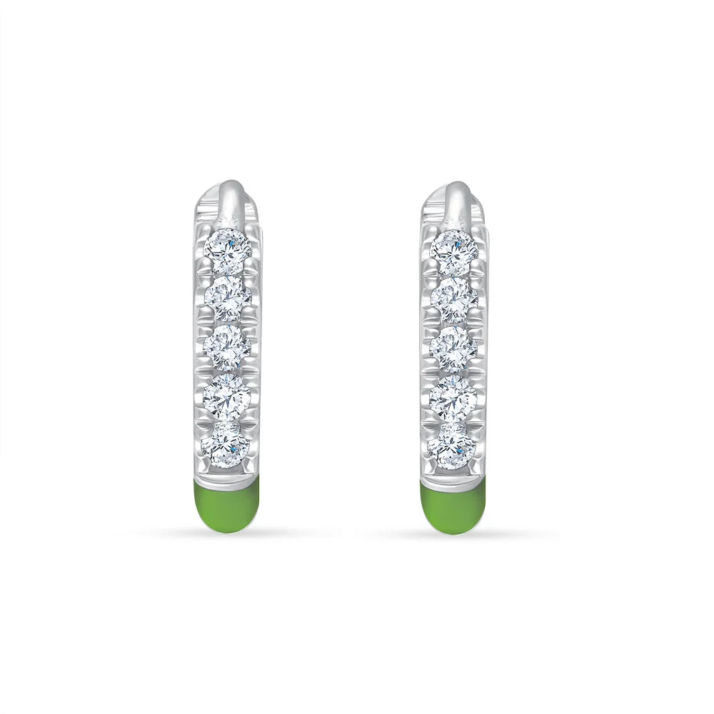 Green Enamel Brilliant Cut Hoop Earrings