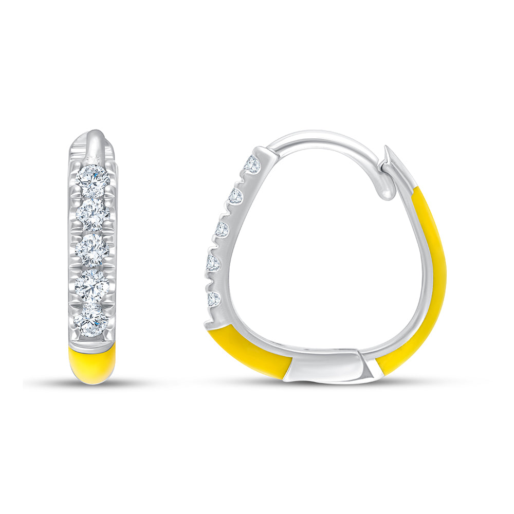 Green Enamel Brilliant Cut Hoop Earrings