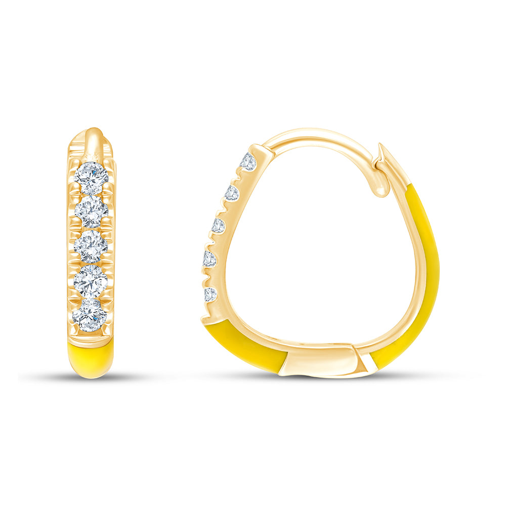 Green Enamel Brilliant Cut Hoop Earrings