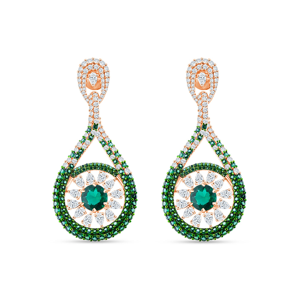 Pear Brilliant Cut Green Stone Halo Drop Earrings