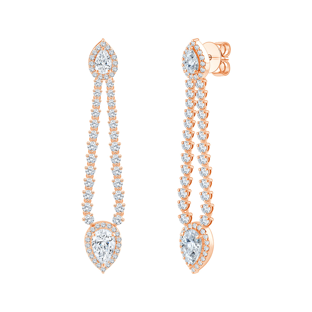 Pear Cut Halo Line Drop Earrings