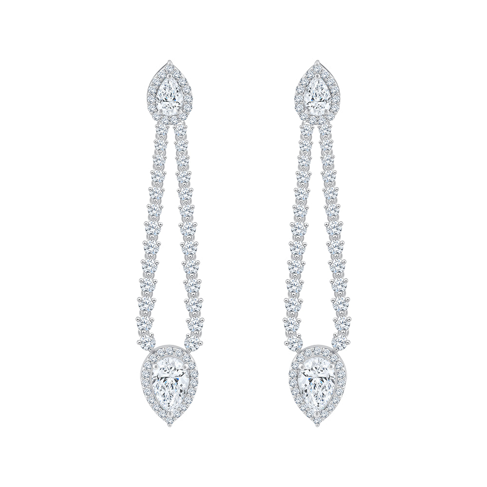 Pear Cut Halo Line Drop Earrings