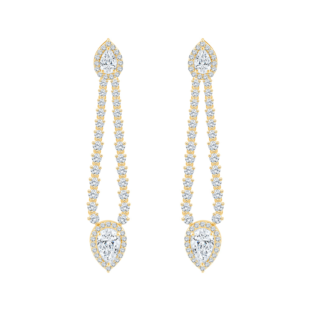 Pear Cut Halo Line Drop Earrings