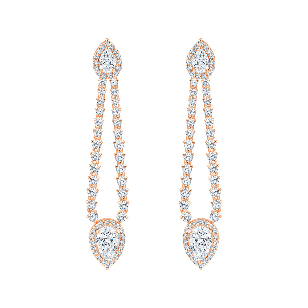 Pear Cut Halo Line Drop Earrings