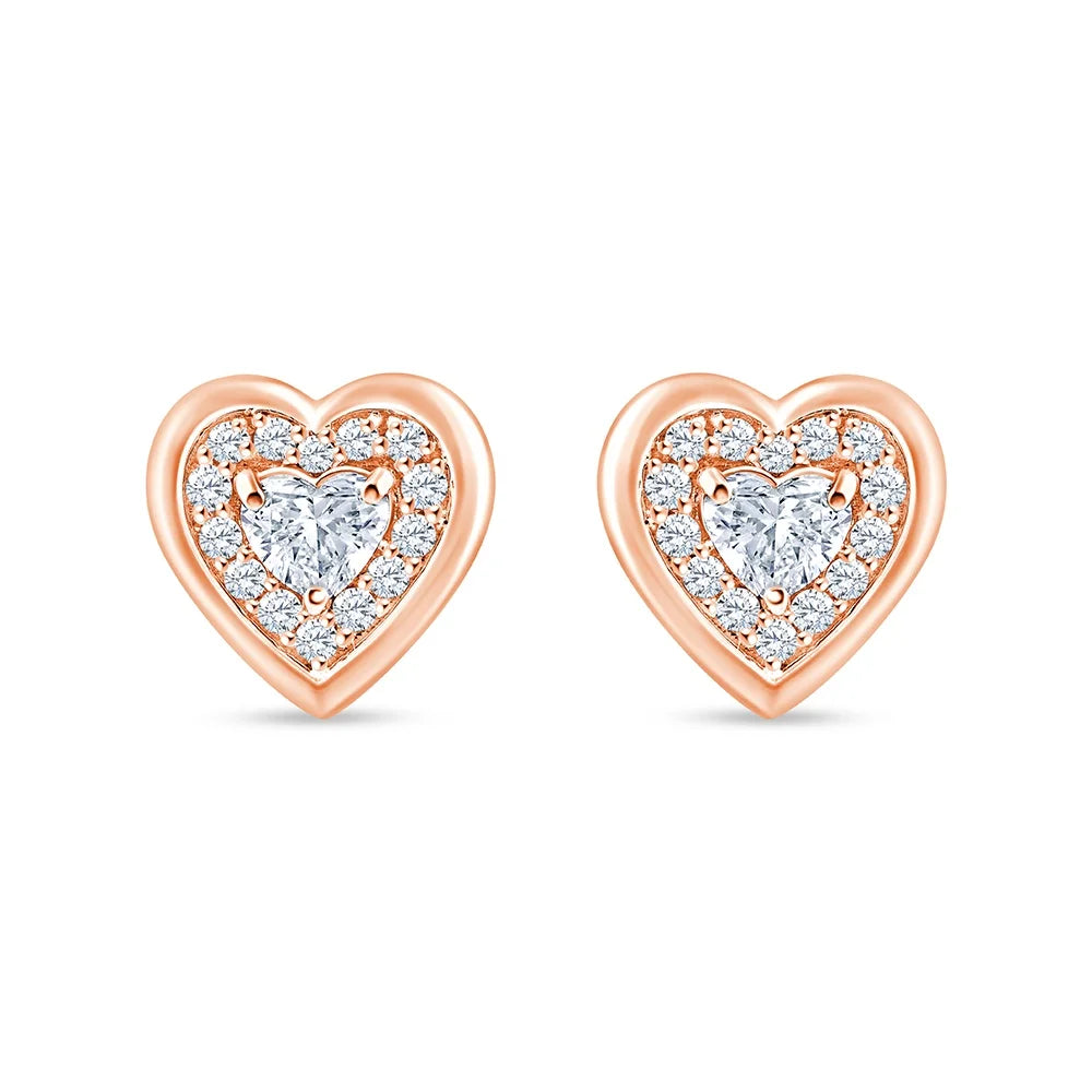 Heart Cut Halo Stud Earrings