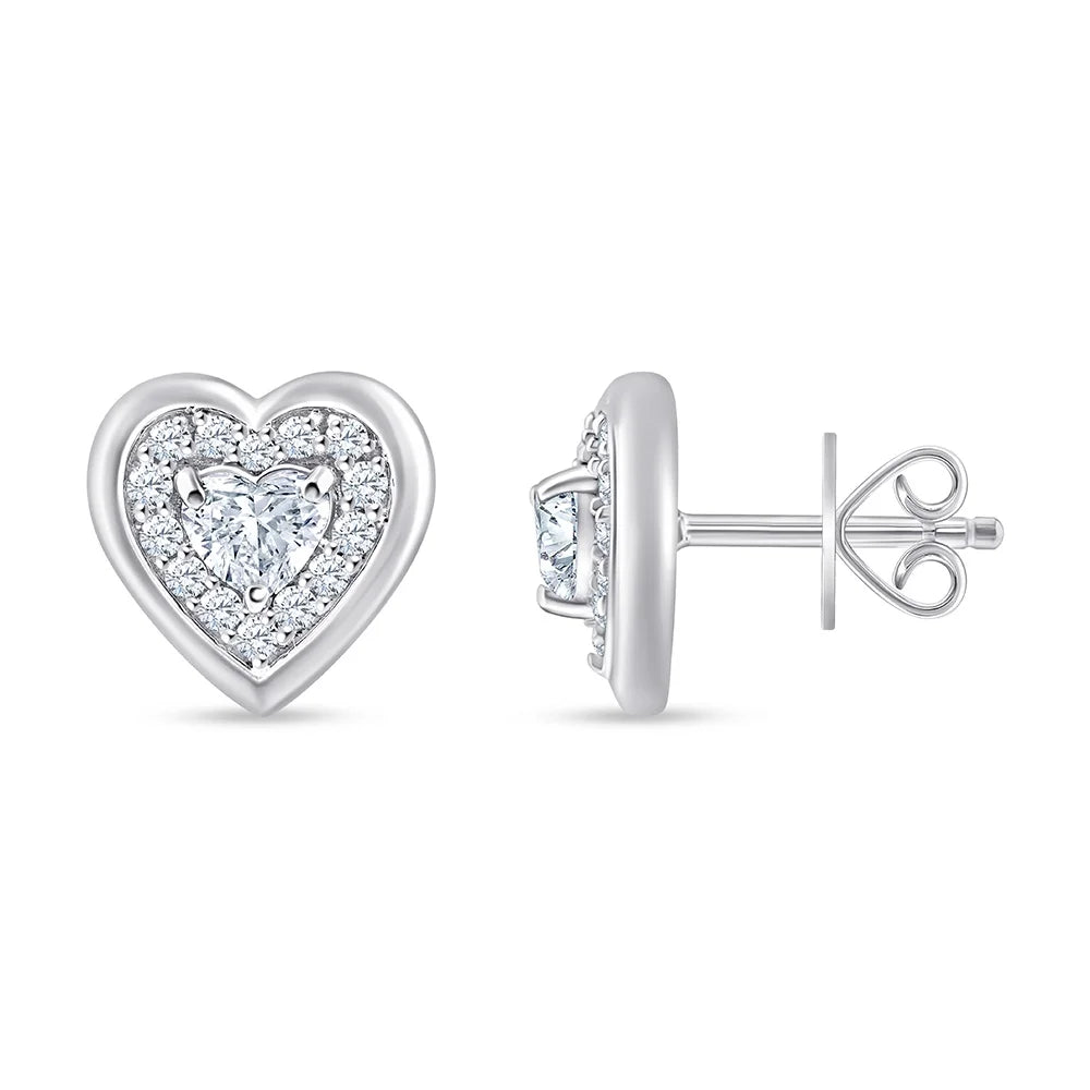 Heart Cut Halo Stud Earrings