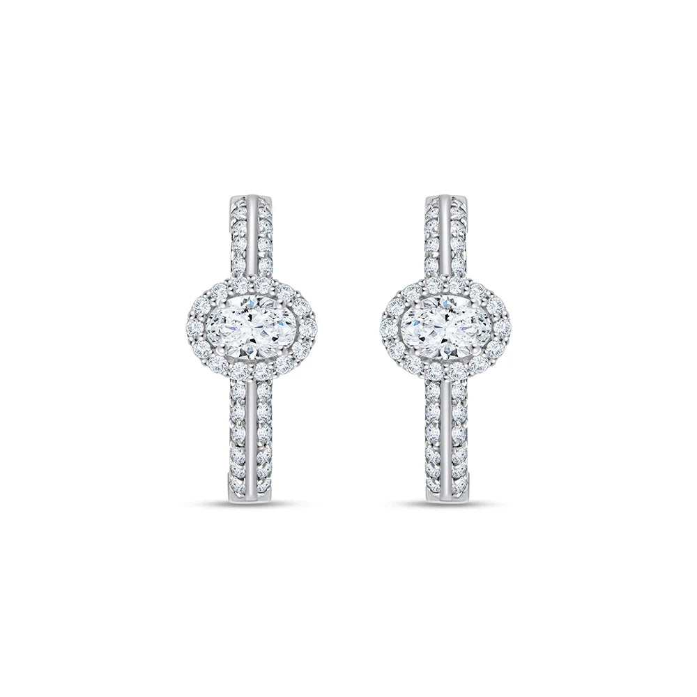 Oval Cut Halo Hoop Earrings