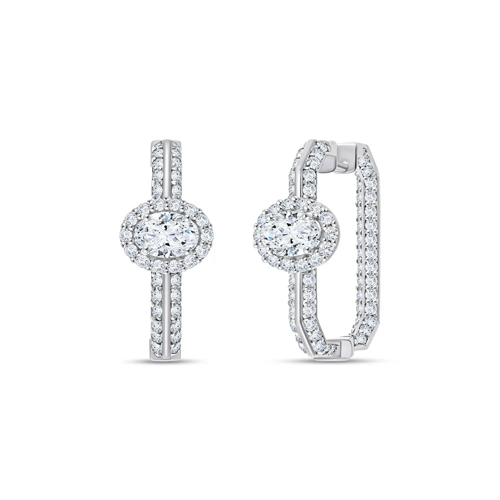 Oval Cut Halo Hoop Earrings