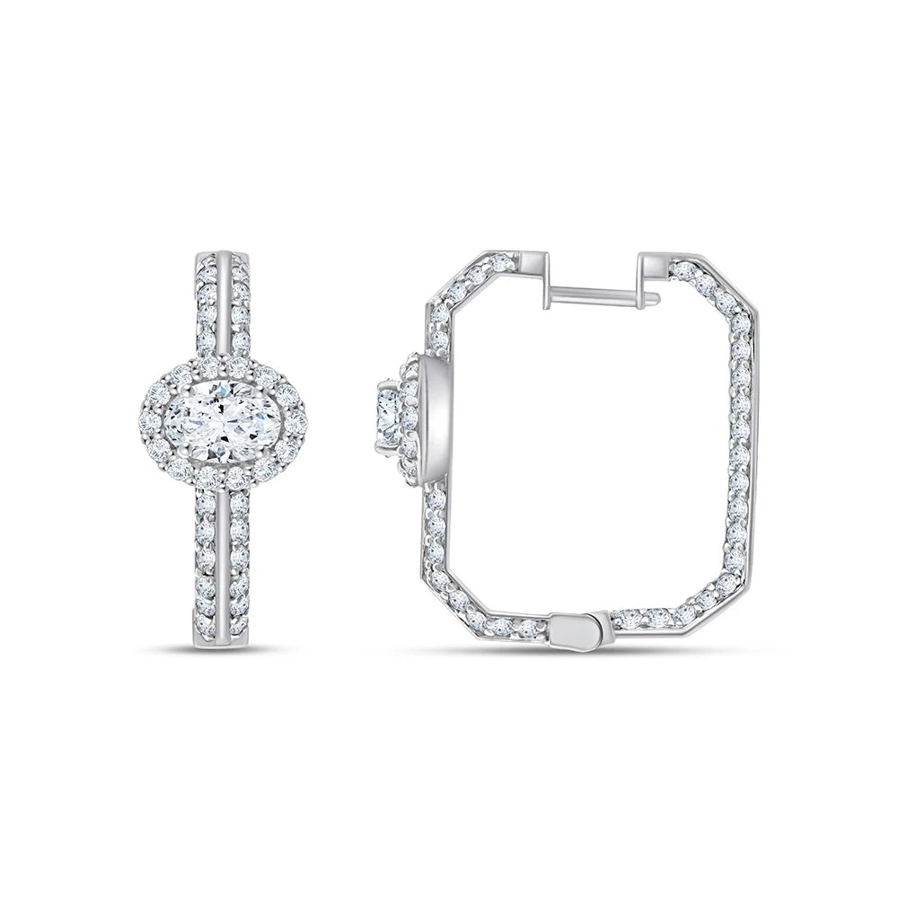 Oval Cut Halo Hoop Earrings