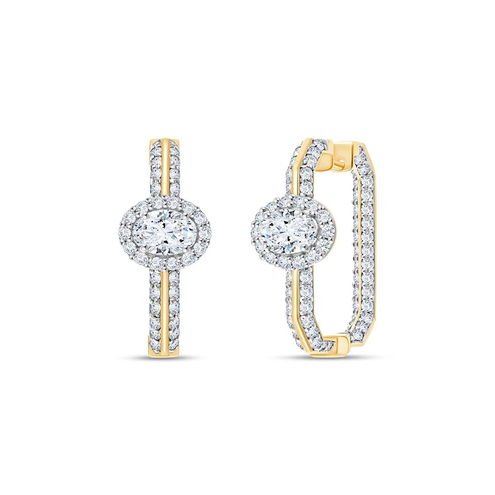 Oval Cut Halo Hoop Earrings