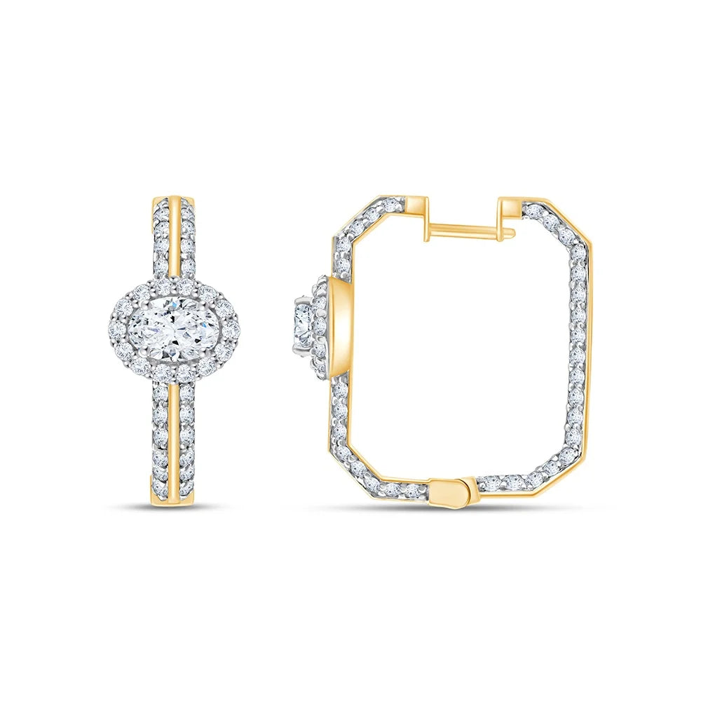 Oval Cut Halo Hoop Earrings