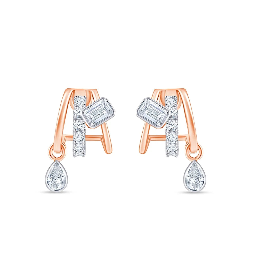 Mixed Cut Line Drop Stud Earrings