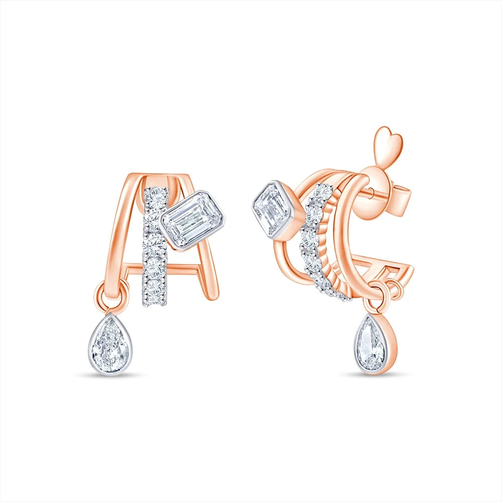 Mixed Cut Line Drop Stud Earrings