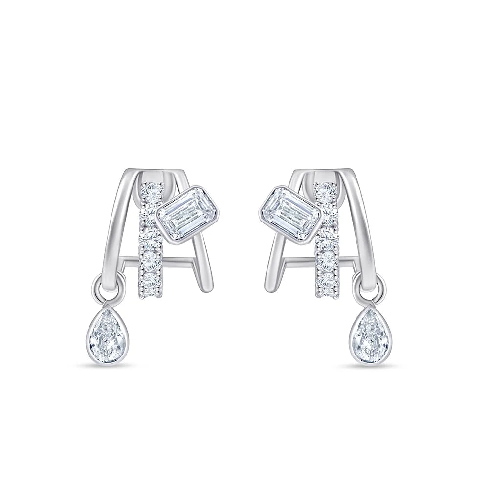 Mixed Cut Line Drop Stud Earrings