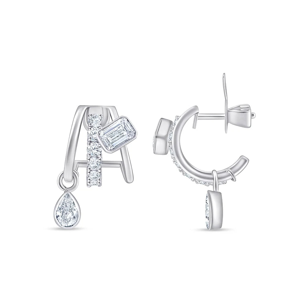 Mixed Cut Line Drop Stud Earrings