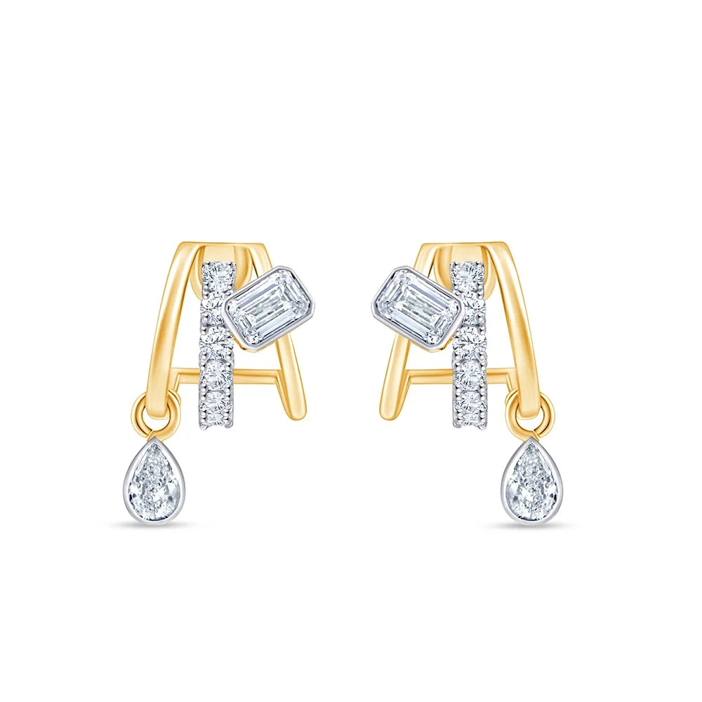 Mixed Cut Line Drop Stud Earrings