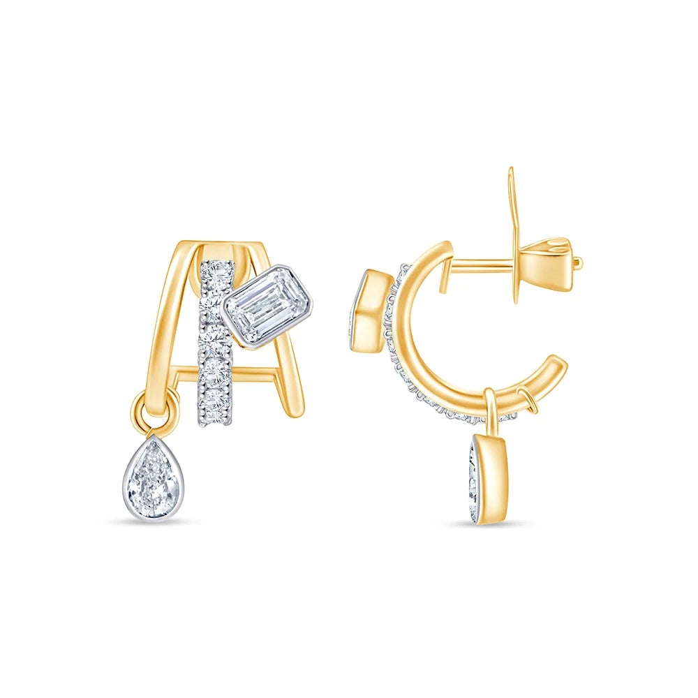 Mixed Cut Line Drop Stud Earrings