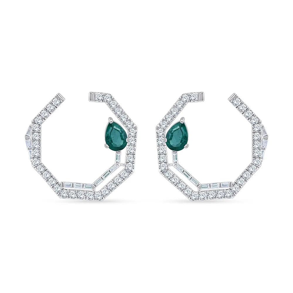 Emerald Pear Brilliant Cut Open Circle Green Gemstone Stud Earrings