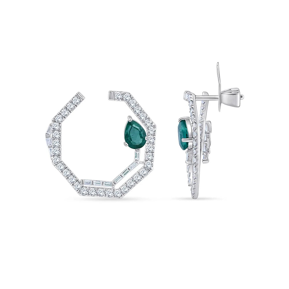 Emerald Pear Brilliant Cut Open Circle Green Gemstone Stud Earrings