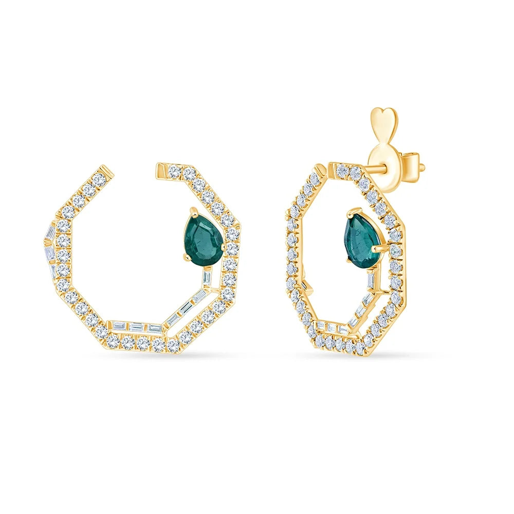 Emerald Pear Brilliant Cut Open Circle Green Gemstone Stud Earrings