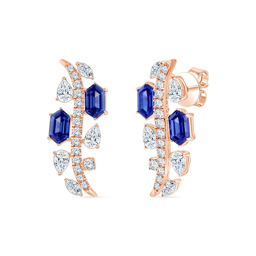 Mix Cut Diamonds Hexagon Cut Semi Precious Stud Earrings