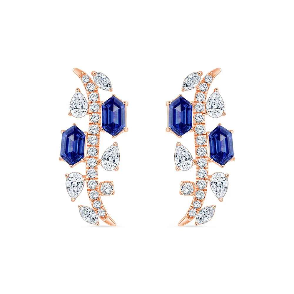 Mix Cut Diamonds Hexagon Cut Semi Precious Stud Earrings