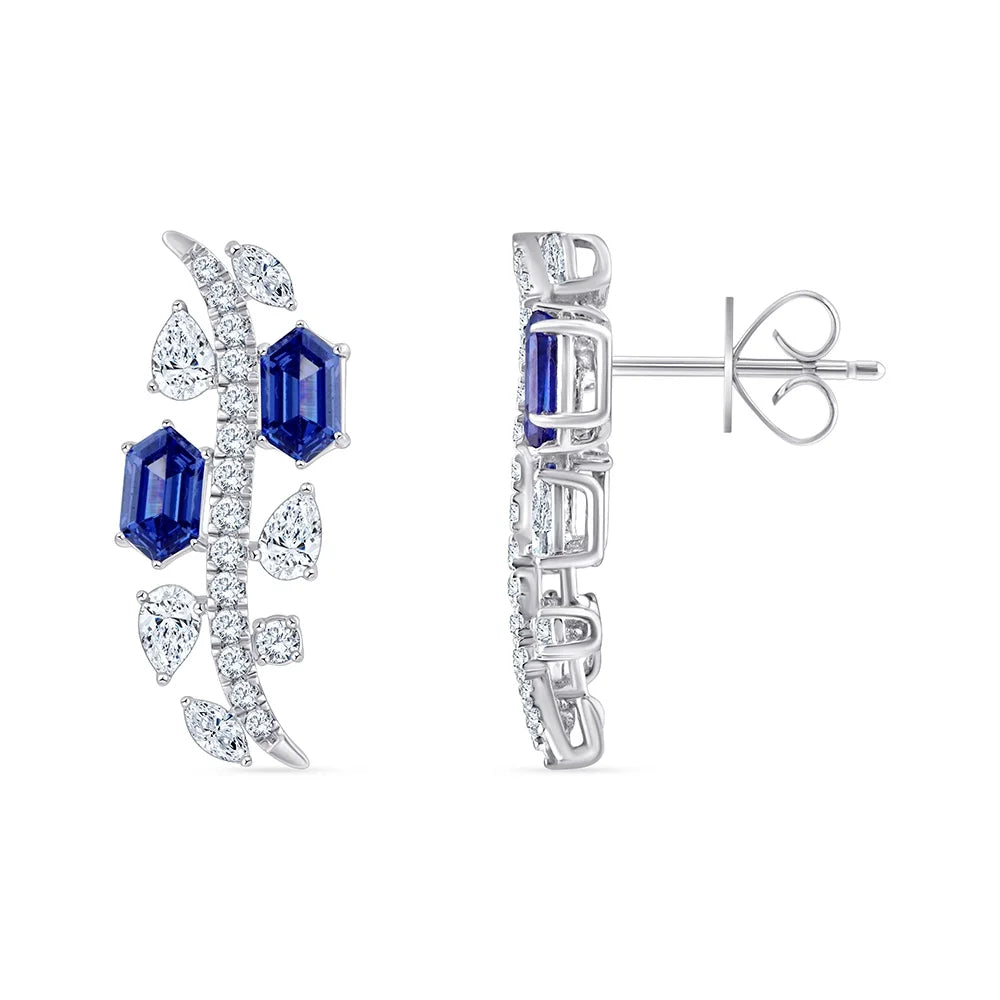 Mix Cut Diamonds Hexagon Cut Semi Precious Stud Earrings