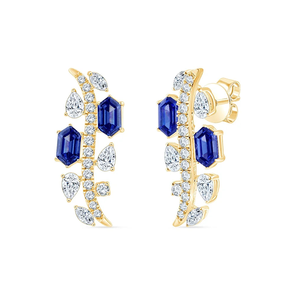 Mix Cut Diamonds Hexagon Cut Semi Precious Stud Earrings