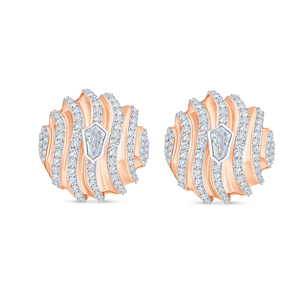 Brilliant & Shield Cut Layered Wave Stud Earrings