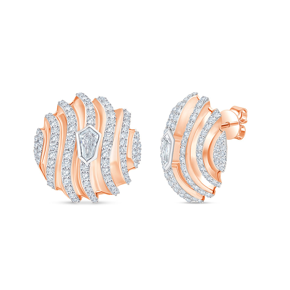 Brilliant & Shield Cut Layered Wave Stud Earrings