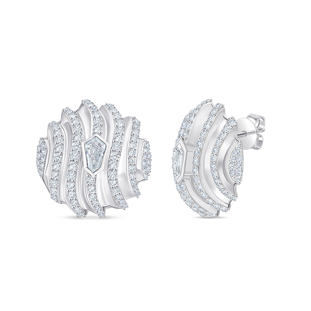 Brilliant Shield Cut Layered Wave Stud Earrings
