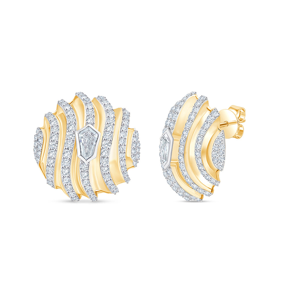 Brilliant Shield Cut Layered Wave Stud Earrings
