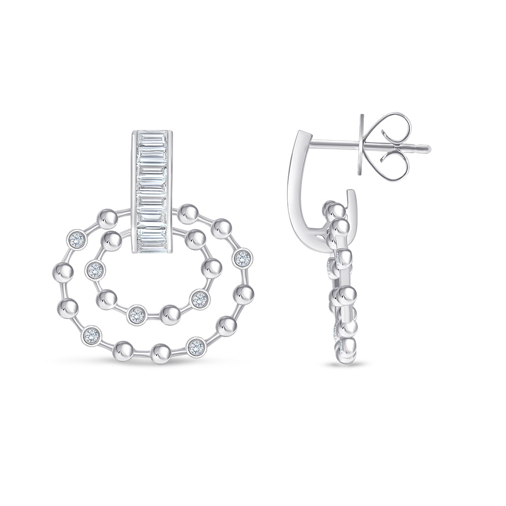 Baguette Bar Double Circle Stud Earrings