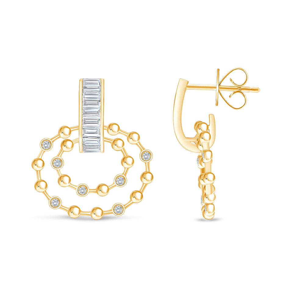 Baguette Bar Double Circle Stud Earrings