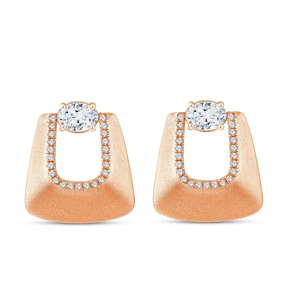 Oval Cut Brushed Trapezoid Stud Earrings
