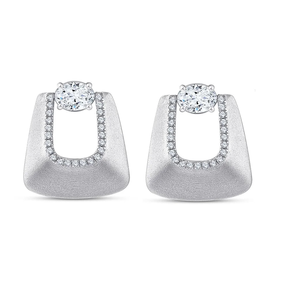 Oval Cut Brushed Trapezoid Stud Earrings