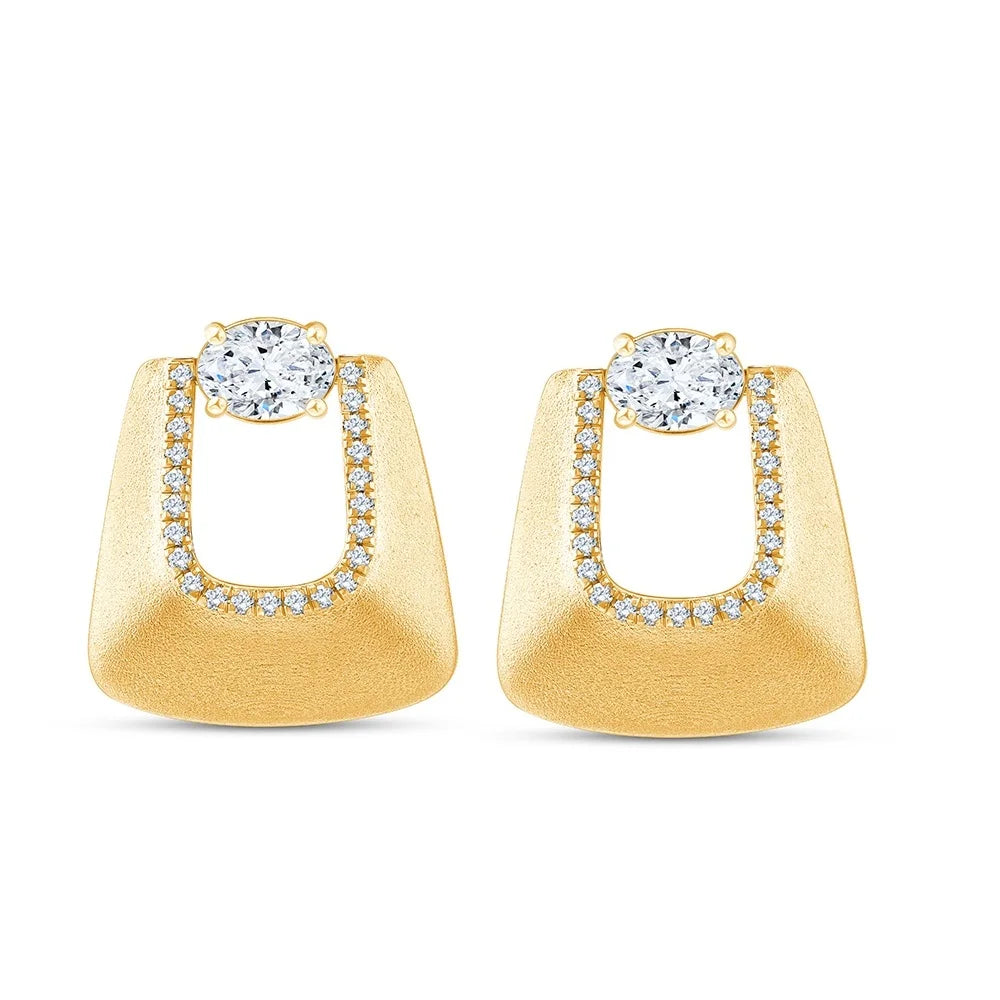Oval Cut Brushed Trapezoid Stud Earrings