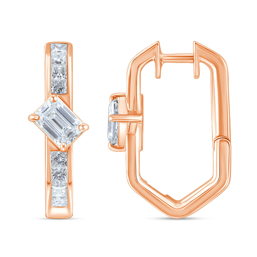 Emerald Princess Cut Hexa Hoop Earrings