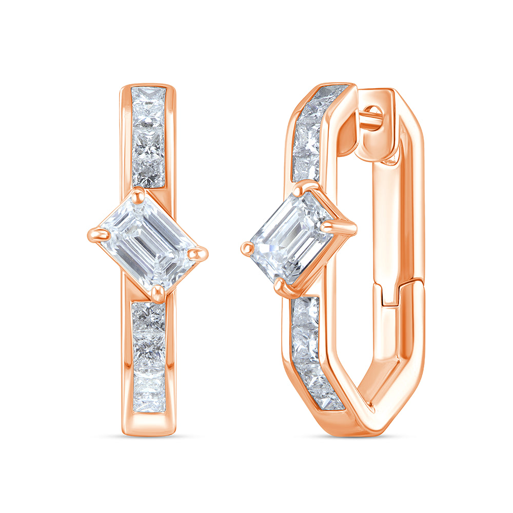Emerald Princess Cut Hexa Hoop Earrings