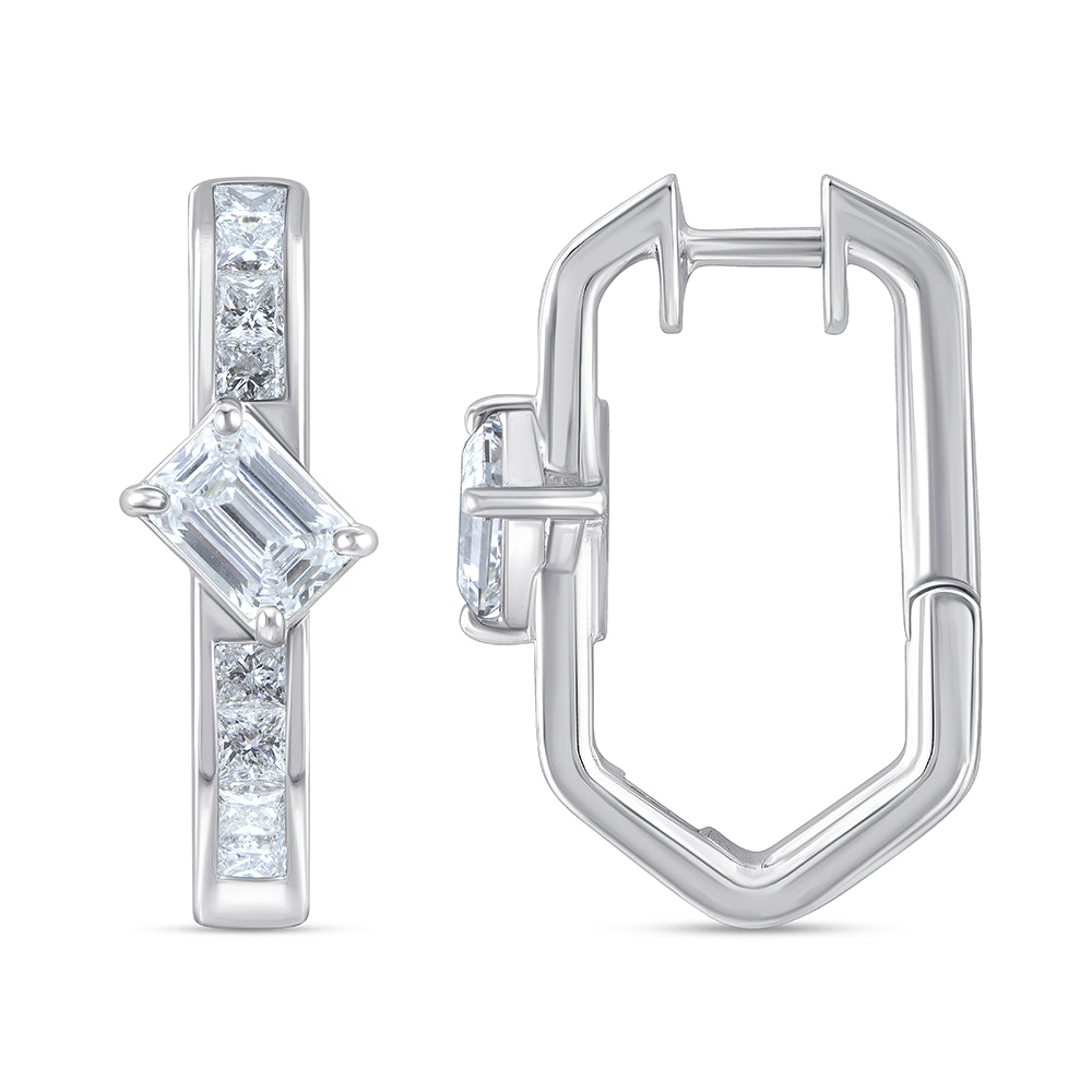 Emerald Princess Cut Hexa Hoop Earrings