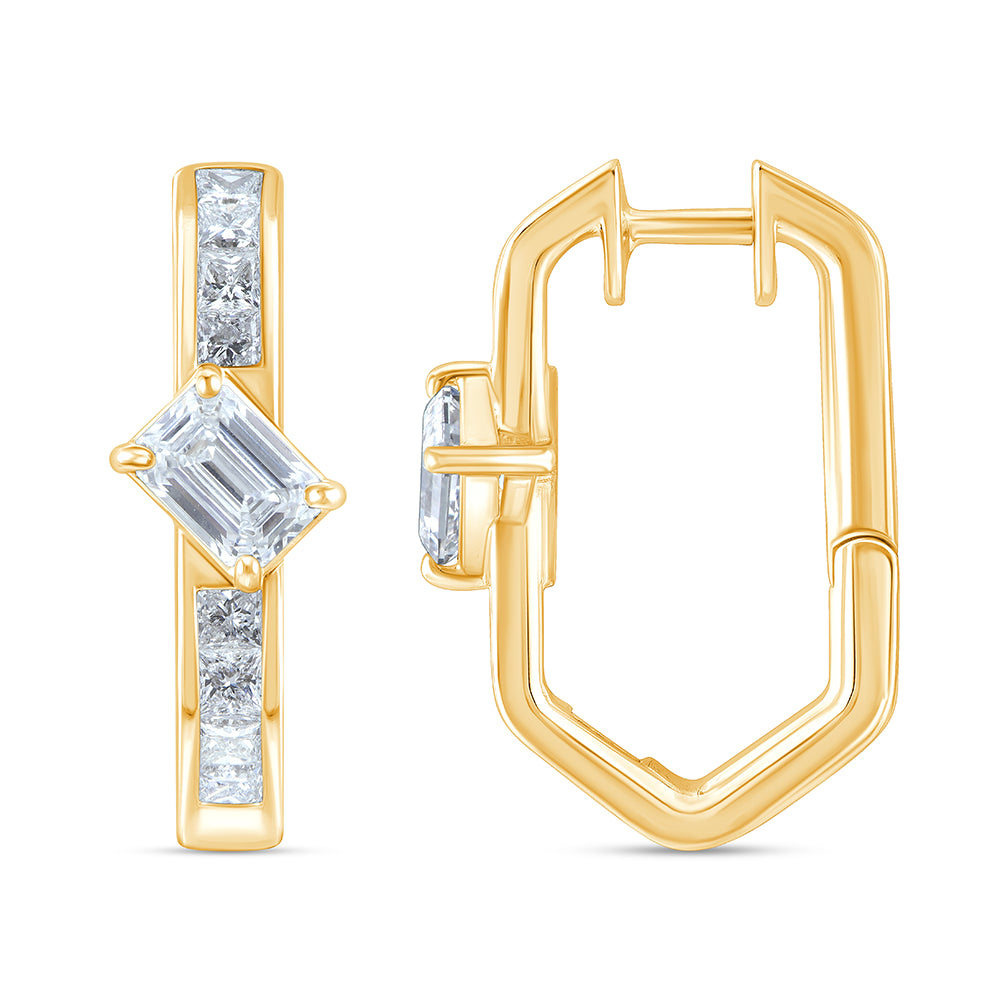 Emerald Princess Cut Hexa Hoop Earrings