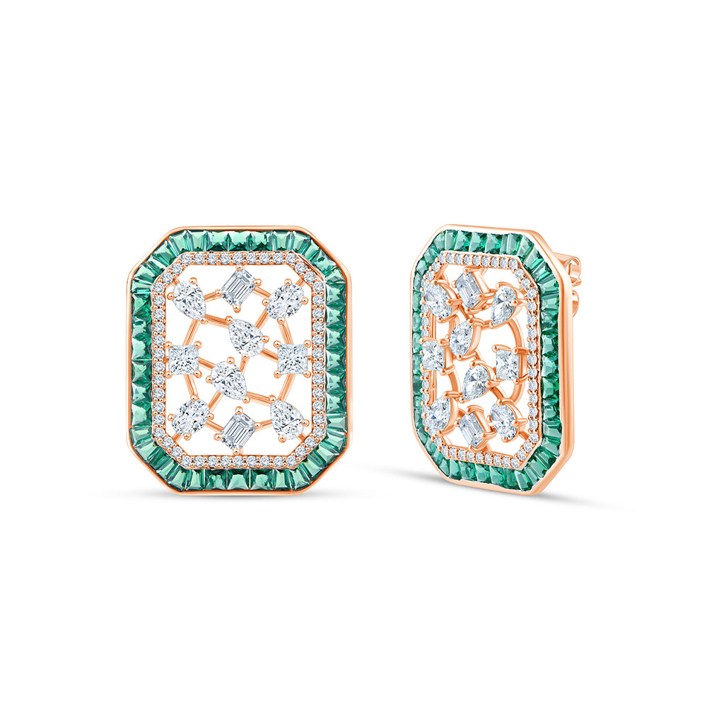 Mixed Cut Green Gemstone Halo Stud Earrings