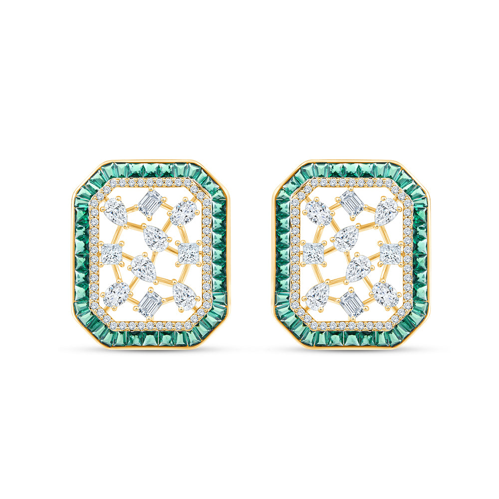 Mixed Cut Green Gemstone Halo Stud Earrings