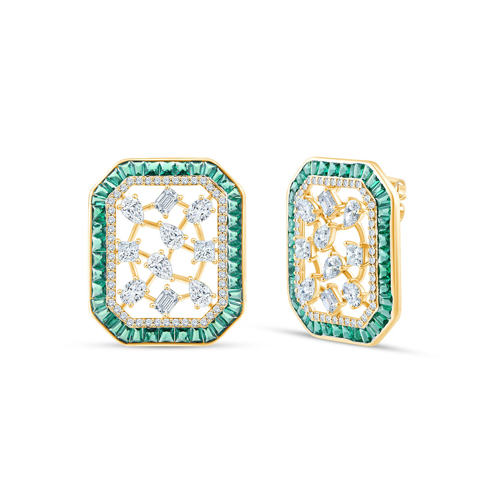 Mixed Cut Green Gemstone Halo Stud Earrings