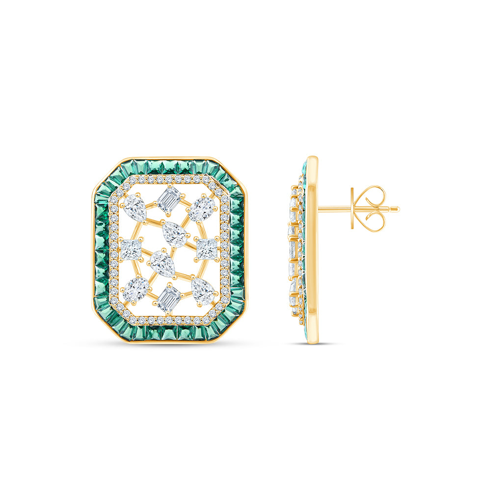 Mixed Cut Green Gemstone Halo Stud Earrings