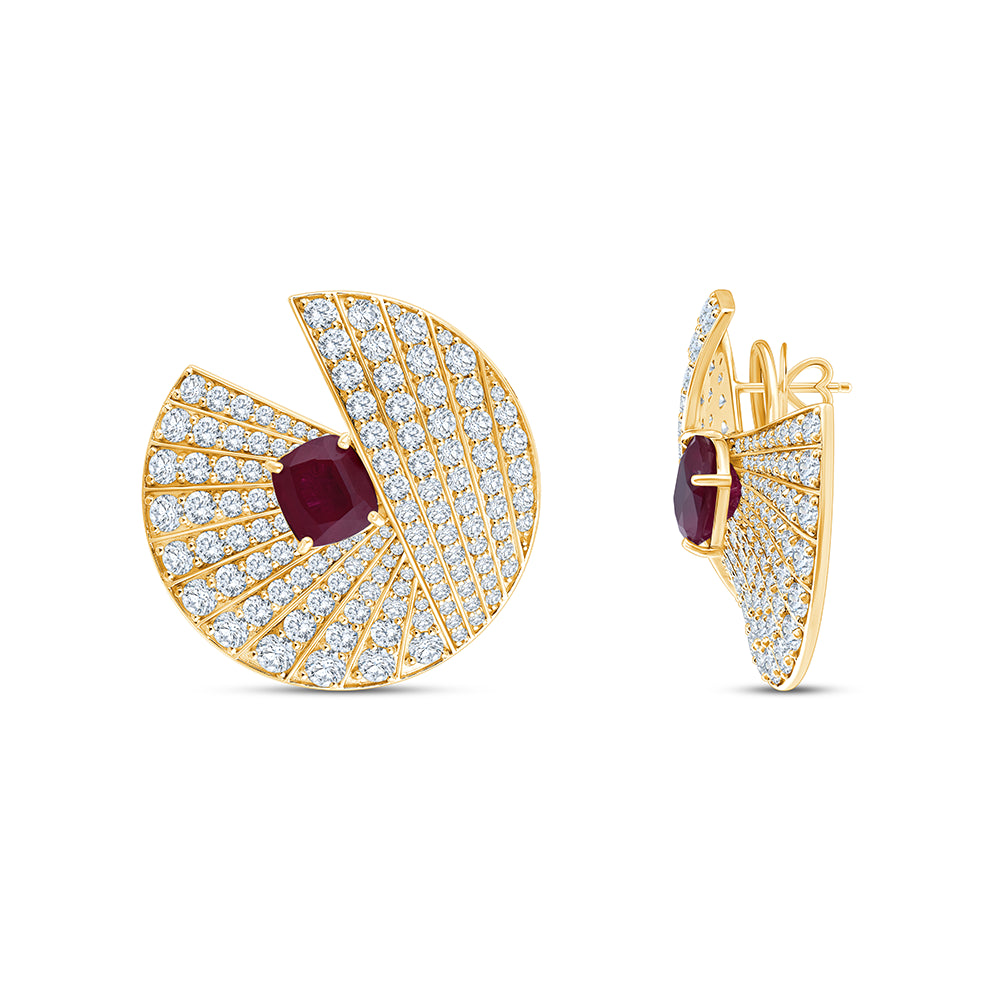 Cushion Cut Red Gemstone Fan Stud Earrings